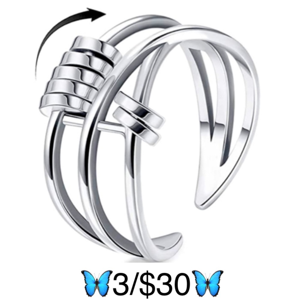 Open Style Adjustable Fidget Bead Ring, Silver Tone Stainless Steel